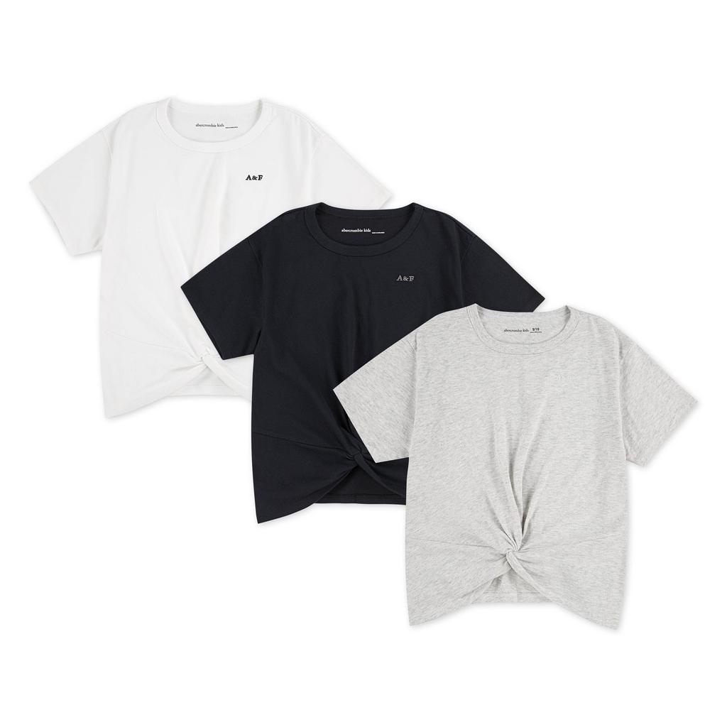 Set van 3 wit, zwart en grijze meisjes Abercrombie & Fitch T-shirt van katoen met effen, korte mouwen en ronde hals