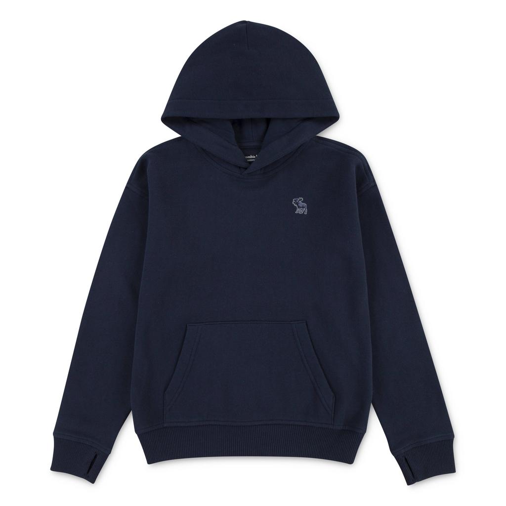 Donkerblauwe jongens Abercrombie & Fitch hoodie van sweat materiaal met effen, lange mouwen en capuchon