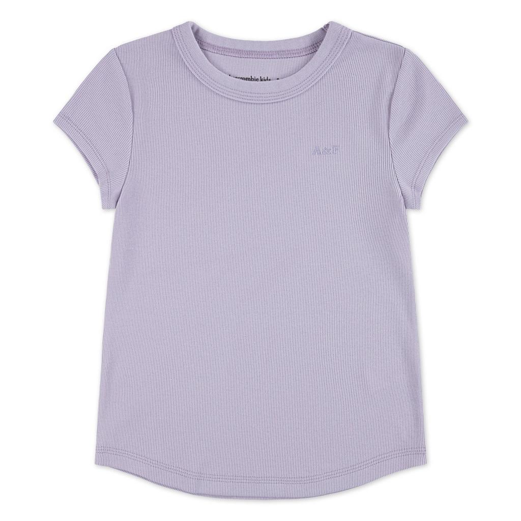 Lilakleurige meisjes Abercrombie & Fitch T-shirt rib gebreid van stretchkatoen met effen, korte mouwen en ronde hals