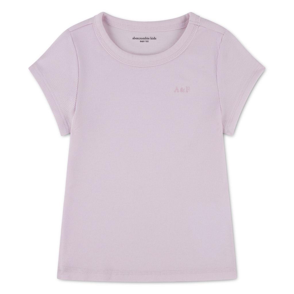Roze meisjes Abercrombie & Fitch T-shirt van stretchkatoen met effen, korte mouwen en ronde hals