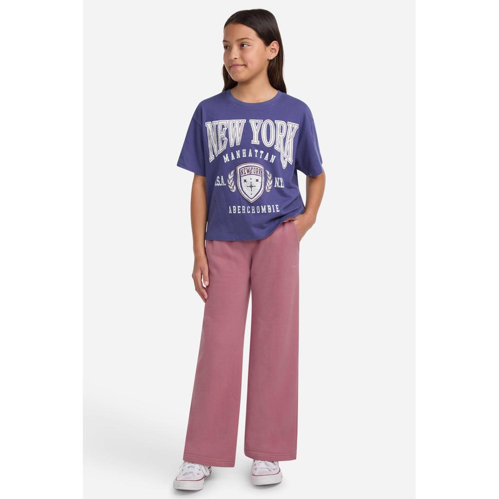 Roze meisjes Abercrombie & Fitch joggingbroek van sweat materiaal met elastische tailleband met koord en effen