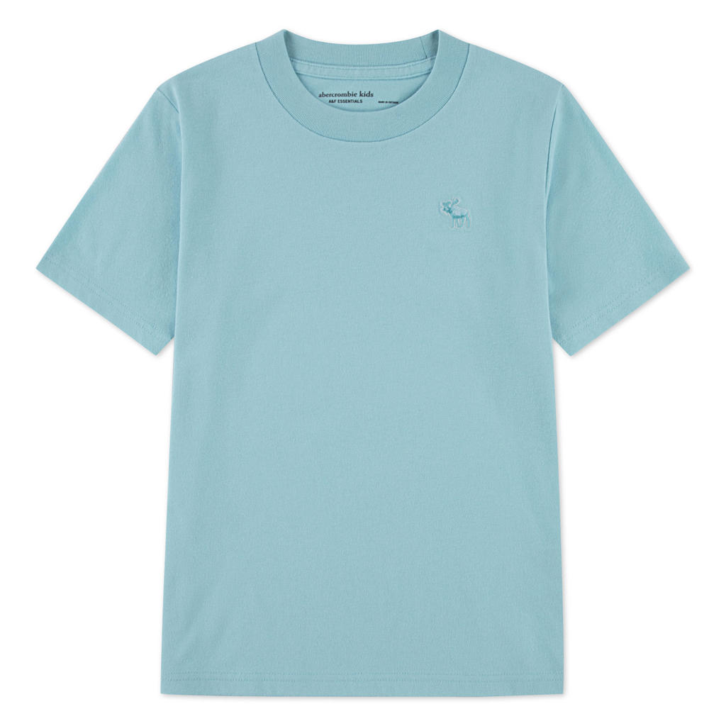 Blauwe jongens Abercrombie & Fitch T-shirt van katoen met effen, korte mouwen en ronde hals