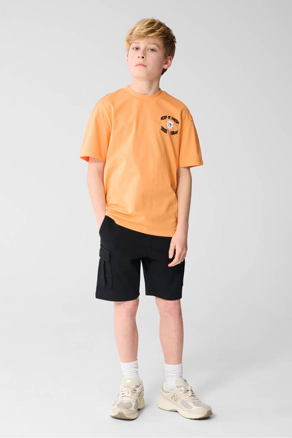 Oranje jongens Shoeby T-shirt van katoen met backprint, korte mouwen en ronde hals