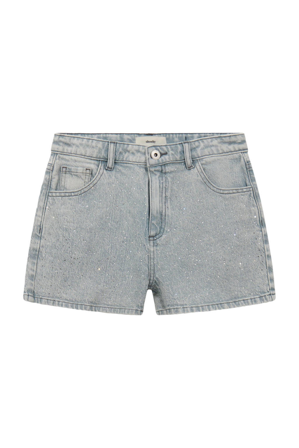Grijze meisjes Shoeby regular high waist short van katoen met rits- en knoopsluiting en effen