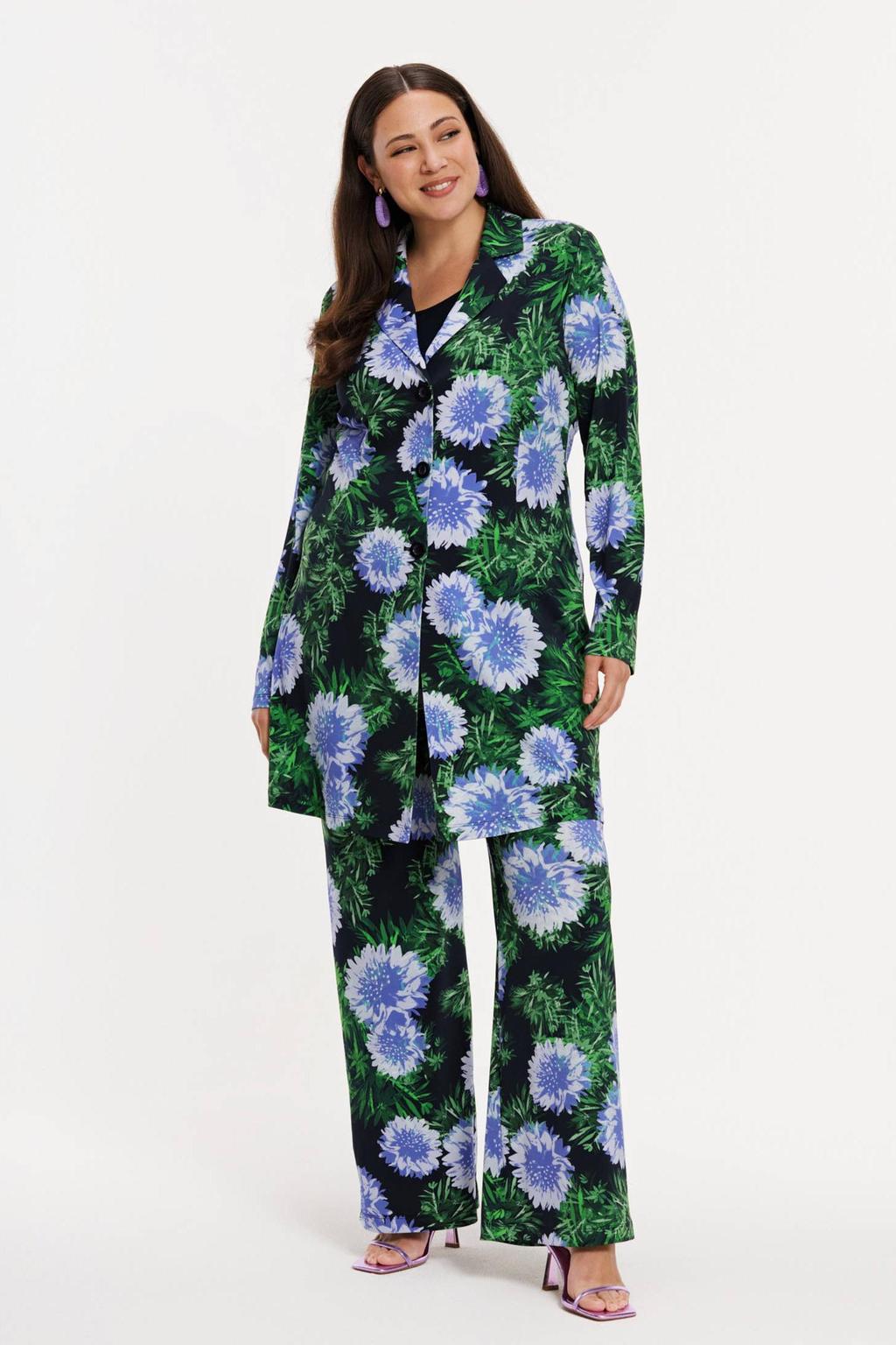 YOEK gebloemde regular blazer blauw