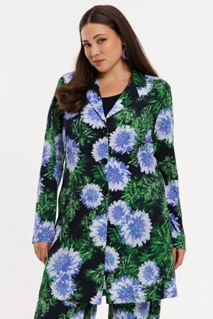 gebloemde regular blazer blauw