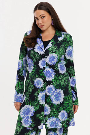 gebloemde regular blazer blauw