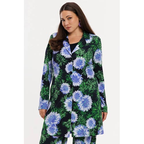 YOEK gebloemde regular blazer blauw afbeelding