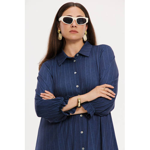 YOEK blouse met krijtstreep donkerblauw afbeelding