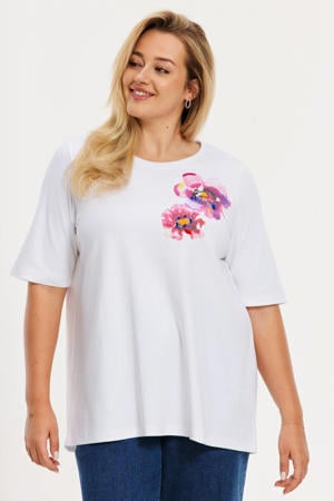 gebloemde T-shirt wit