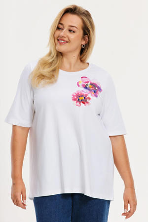 gebloemde T-shirt wit