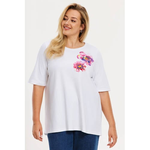 YOEK gebloemde T-shirt wit afbeelding