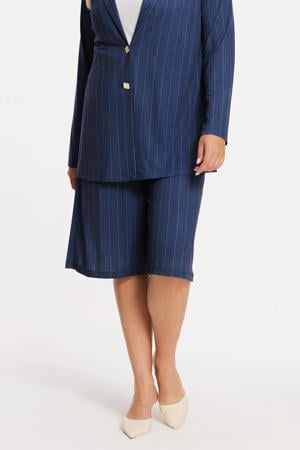 wide leg high waist bermuda short met krijtstreep blauw
