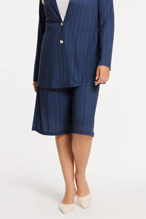 wide leg high waist bermuda short met krijtstreep blauw