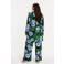 YOEK wide leg high waist gebloemde broek blauw
