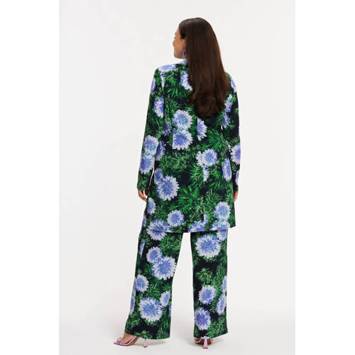YOEK wide leg high waist gebloemde broek blauw afbeelding