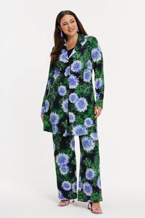 wide leg high waist gebloemde broek blauw