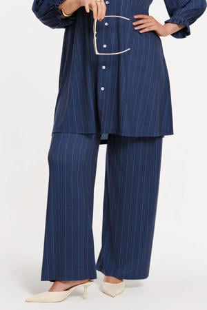 wide leg high waist broek met krijtstreep blauw