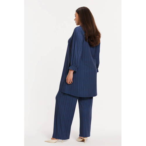 YOEK wide leg high waist broek met krijtstreep blauw afbeelding