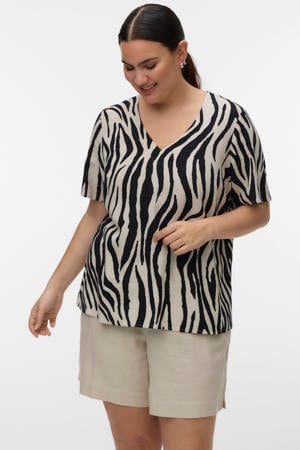 top met zebraprint beige