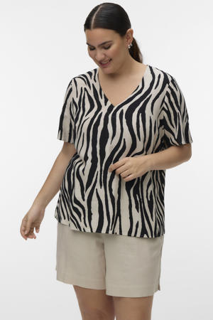 top met zebraprint beige