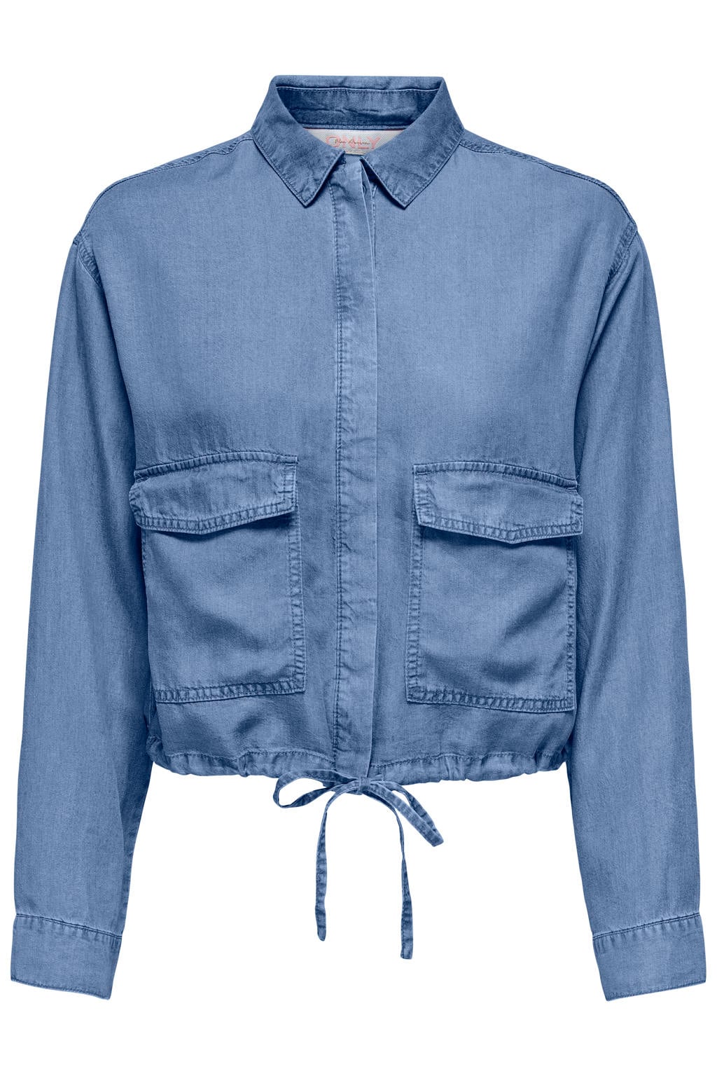 Medium blue denim dames ONLY blouse van lyocell met effen, lange mouwen, button down sluiting, knoopsluiting en geweven detail