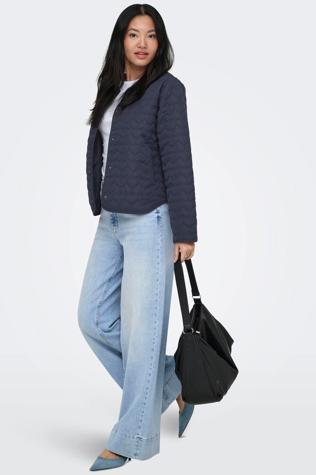 Light blue denim dames ONLY Onljuicy Soft Hw Braid Wide Dnm high waist skinny jeans met rits- en knoopsluiting en effen