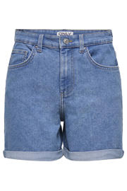 thumbnail: Medium blue denim dames ONLY regular high waist short van katoen met knoopsluiting