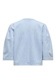 thumbnail: Light blue denim dames ONLY top met effen, driekwart mouwen en widespread hals