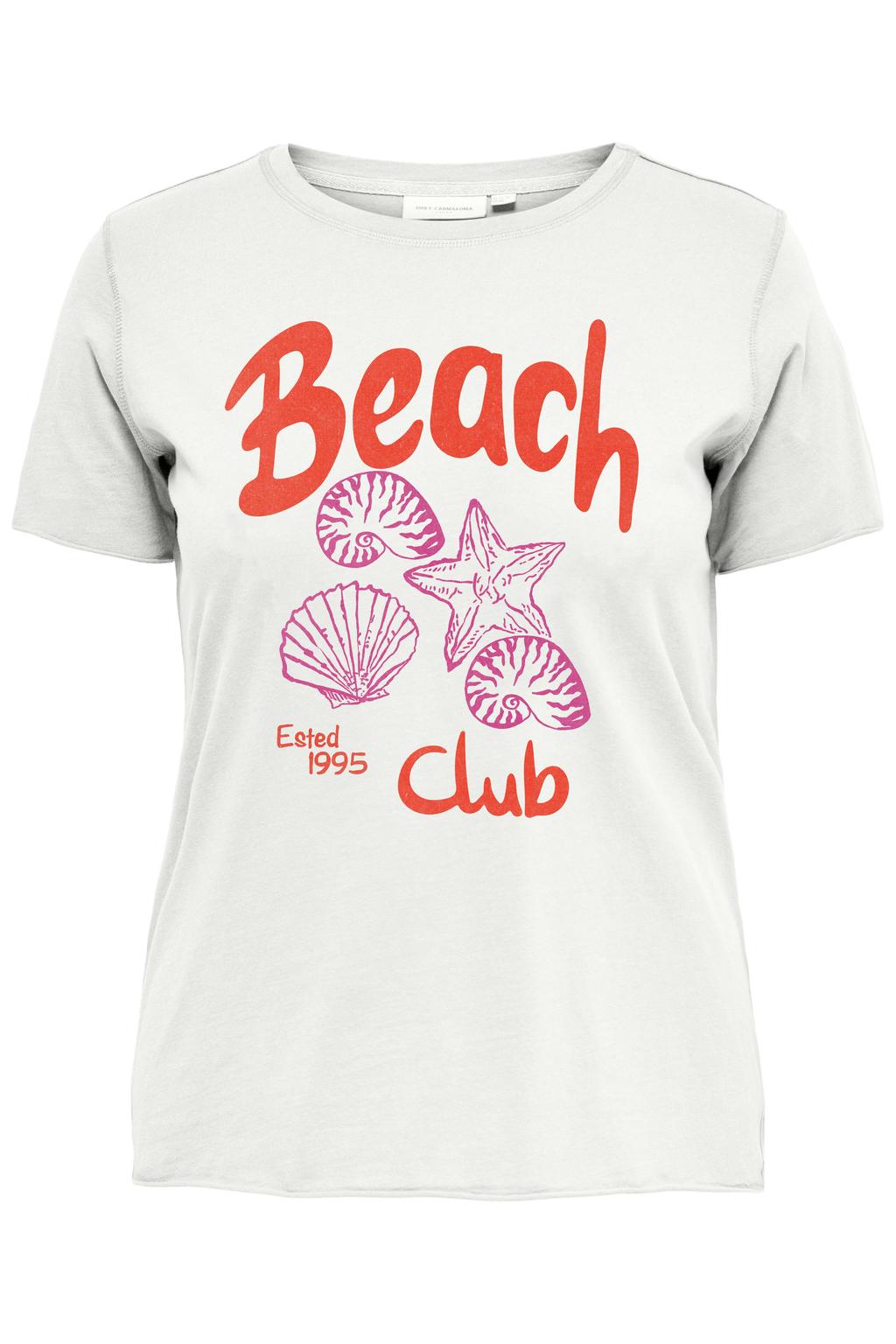 Witte dames ONLY CARMAKOMA T-shirt van katoen met printopdruk, korte mouwen en ronde hals