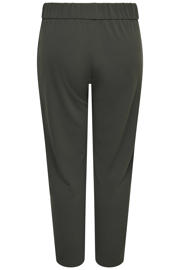 thumbnail: Donkergroene dames ONLY CARMAKOMA regular waist casual broek van polyester met elastische tailleband en effen