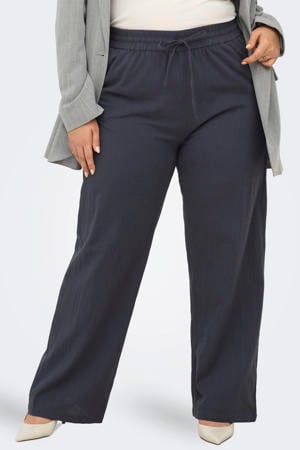 wide leg high waist casual broek met linnen