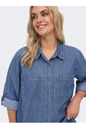 gestreepte blouse medium blue denim