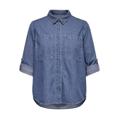 ONLY CARMAKOMA gestreepte blouse medium blue denim afbeelding