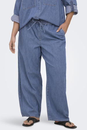 regular waist casual broek met krijtstreep blauw