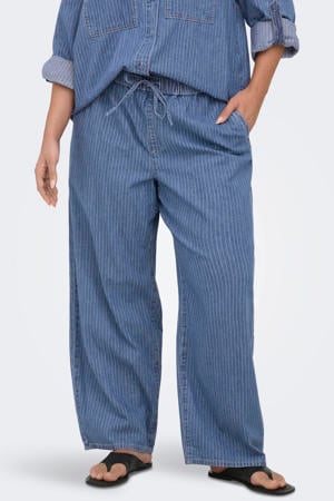 regular waist casual broek met krijtstreep blauw