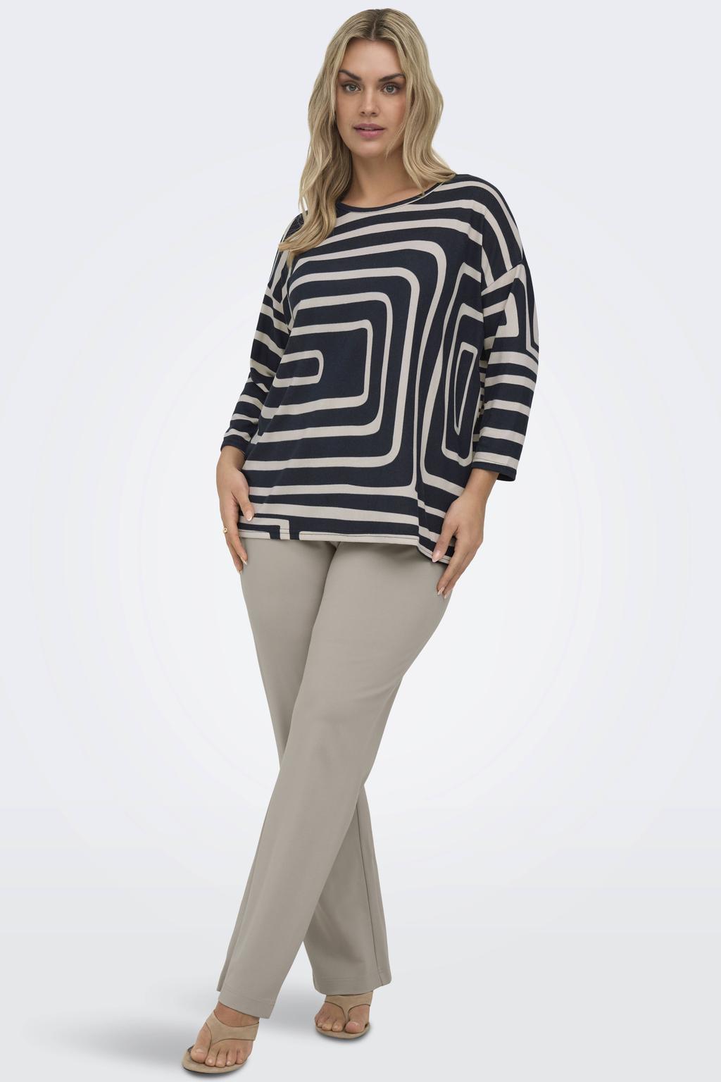 Beige dames ONLY CARMAKOMA wide leg regular waist casual broek van viscose met effen