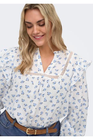 gebloemde blousetop wit broderie