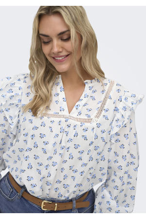 gebloemde blousetop wit broderie