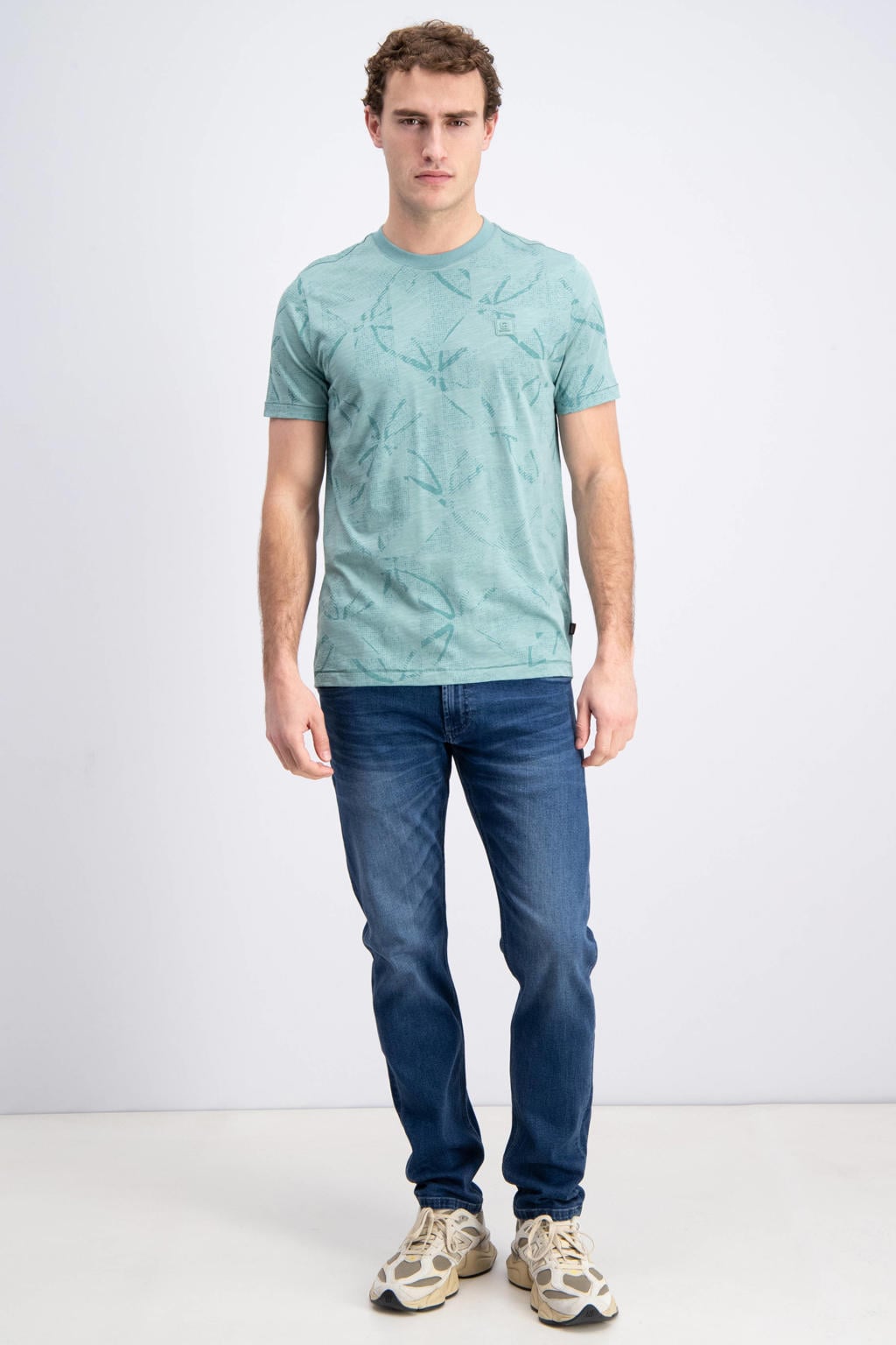 Turquoise heren GABBIANO regular T-shirt van katoen met korte mouwen en ronde hals