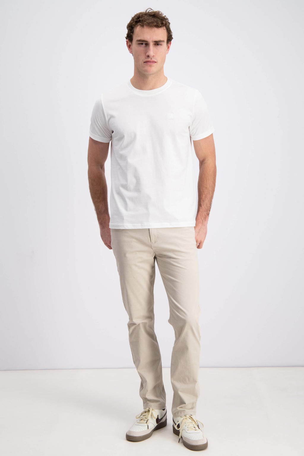 Ecru heren GABBIANO regular T-shirt van katoen met backprint, korte mouwen en ronde hals