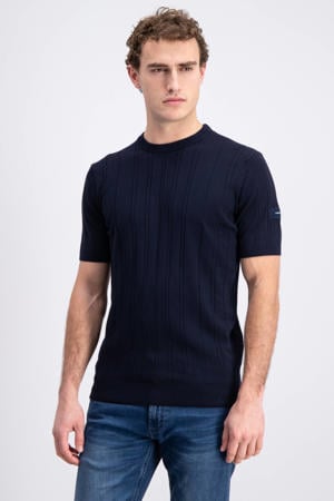 regular T-shirt donkerblauw fijn gebreid