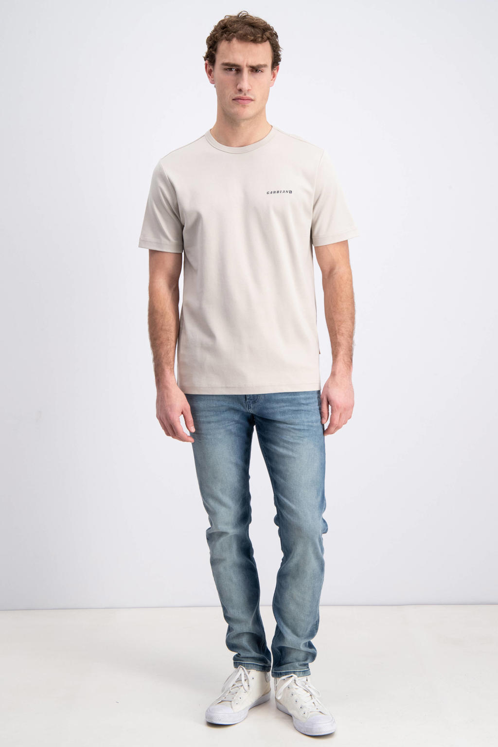 Ecru heren GABBIANO regular T-shirt van katoen met backprint, korte mouwen en ronde hals