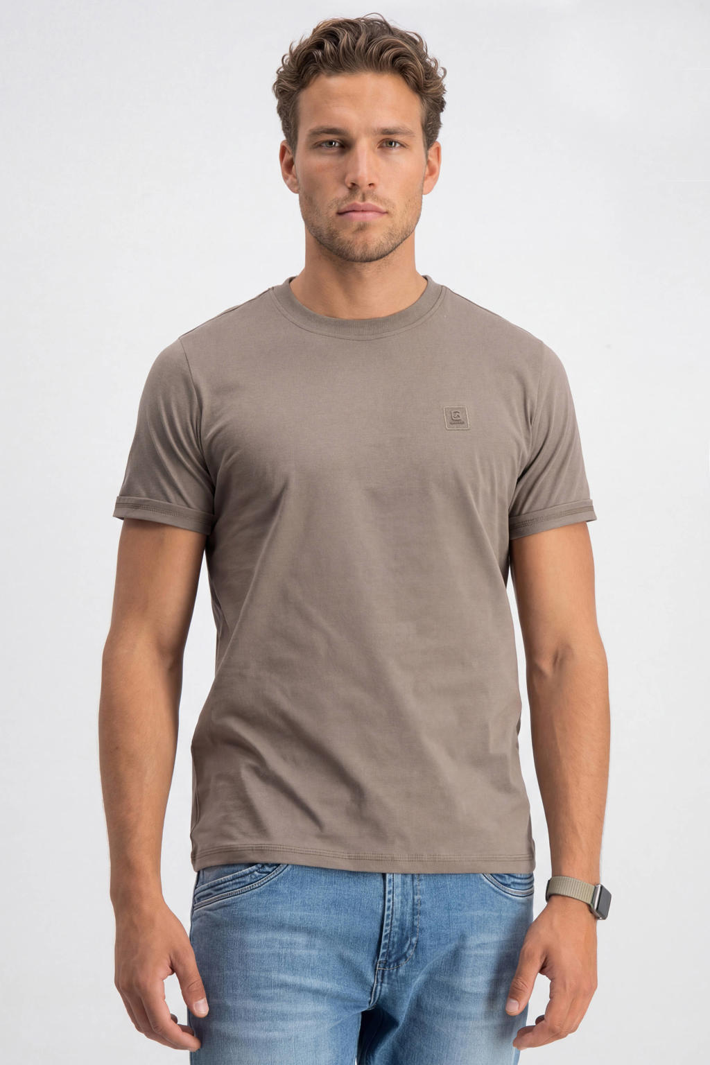 Bruine heren GABBIANO regular T-shirt van katoen met backprint, korte mouwen en ronde hals