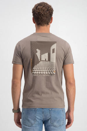 regular T-shirt met backprint bruin