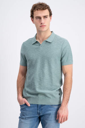 regular polo met linnen gebreid groen