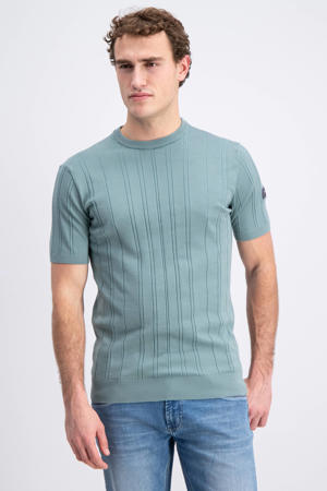 regular T-shirt blauw fijn gebreid