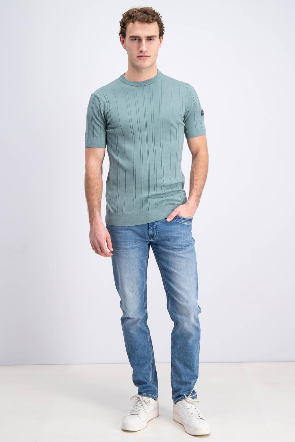 Blauwe heren GABBIANO regular T-shirt fijn gebreid van viscose met effen, korte mouwen en ronde hals
