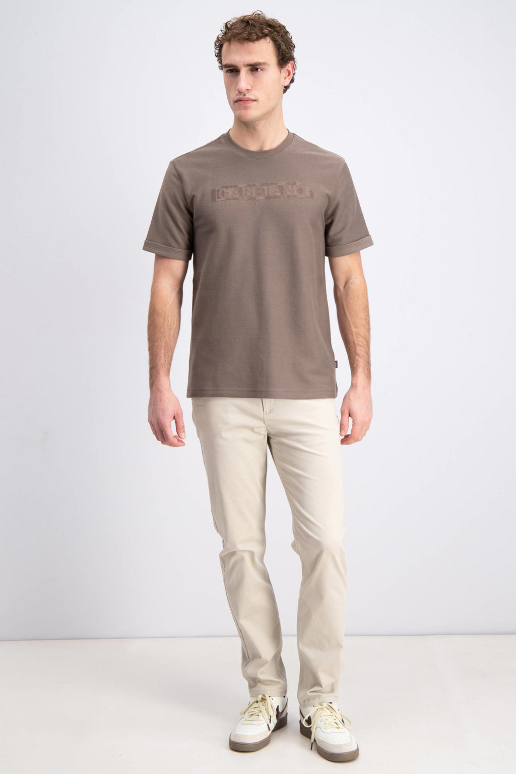 Bruine heren GABBIANO regular T-shirt van katoen met printopdruk, korte mouwen en ronde hals