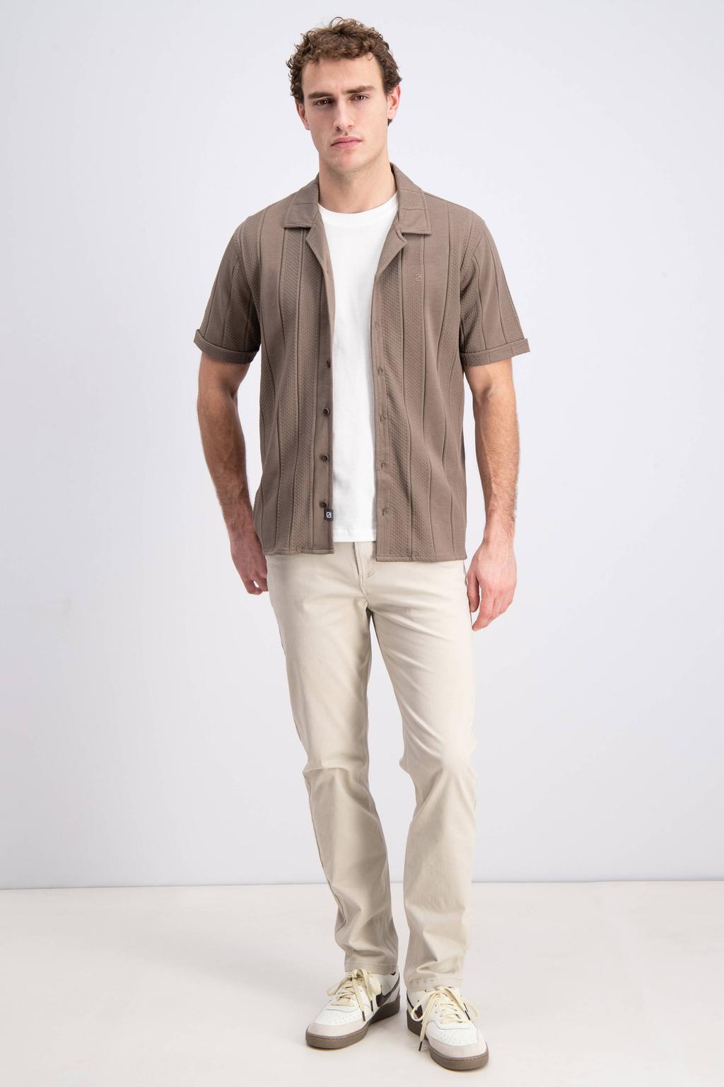 Lichtbruine heren GABBIANO regular casual overhemd van katoen met effen, korte mouwen, reverskraag, knoopsluiting en jacquard